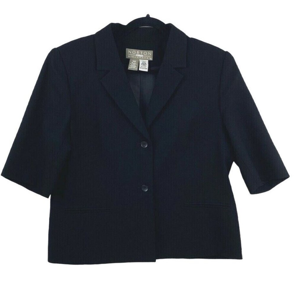 Norton McNaughton 100% Pure New Wool Blazer Suit Jacket Size 14P Career Black